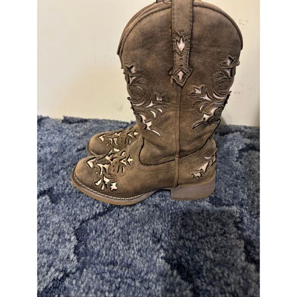 ROPER Toddler Girls Lola Tooled Inlay Square Toe Casual Boots Mid Calf Brown 12 - Picture 3 of 10